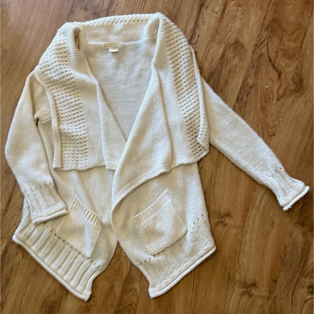 Michael Kors Beige Knit Open Front Cardigan Sweater w/ Pockets Size L
